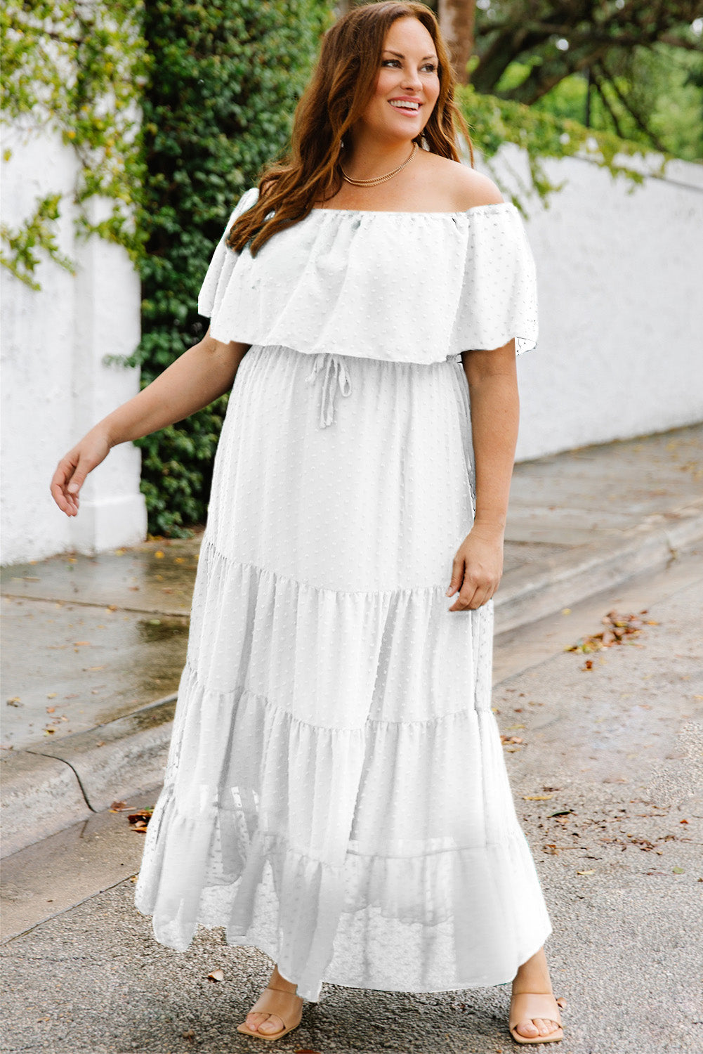 Plus Size Swiss Dot Off-Shoulder Tiered Dress – Betty's & Bro's